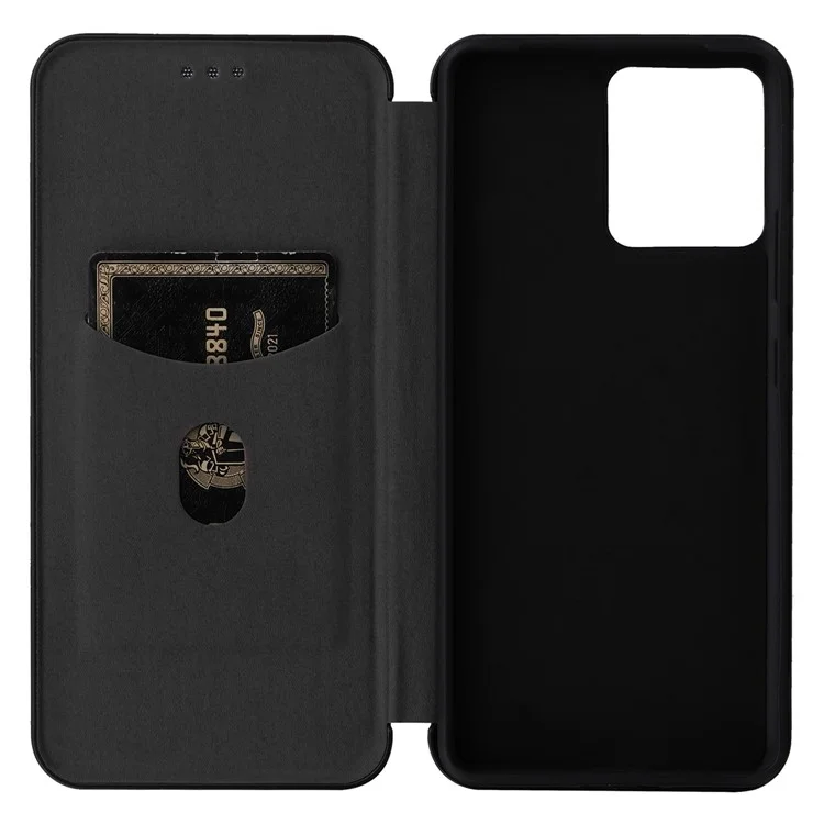 Para Motorola Moto S30 Pro 5G / Edge 30 Fusion 5G Textura de Fibra de Carbono Funda Protectora de Piel de PU Tipo Folio Soporte Soporte Ranuras para Tarjetas Absorción Magnética Protectora Funda - Negro