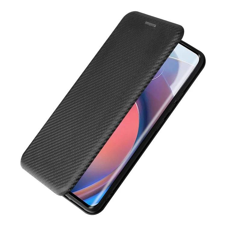 Para Motorola Moto S30 Pro 5G / Edge 30 Fusion 5G Textura de Fibra de Carbono Funda Protectora de Piel de PU Tipo Folio Soporte Soporte Ranuras para Tarjetas Absorción Magnética Protectora Funda - Negro