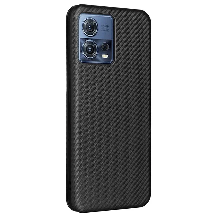Para Motorola Moto S30 Pro 5G / Edge 30 Fusion 5G Textura de Fibra de Carbono Funda Protectora de Piel de PU Tipo Folio Soporte Soporte Ranuras para Tarjetas Absorción Magnética Protectora Funda - Negro