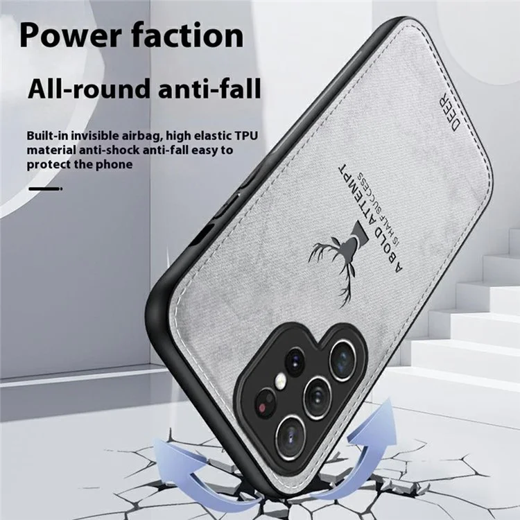 Für Samsung Galaxy S25 Ultra Hülle Hirschmuster Tuchstruktur PU-Leder Hybrid-Handyhülle - Grau