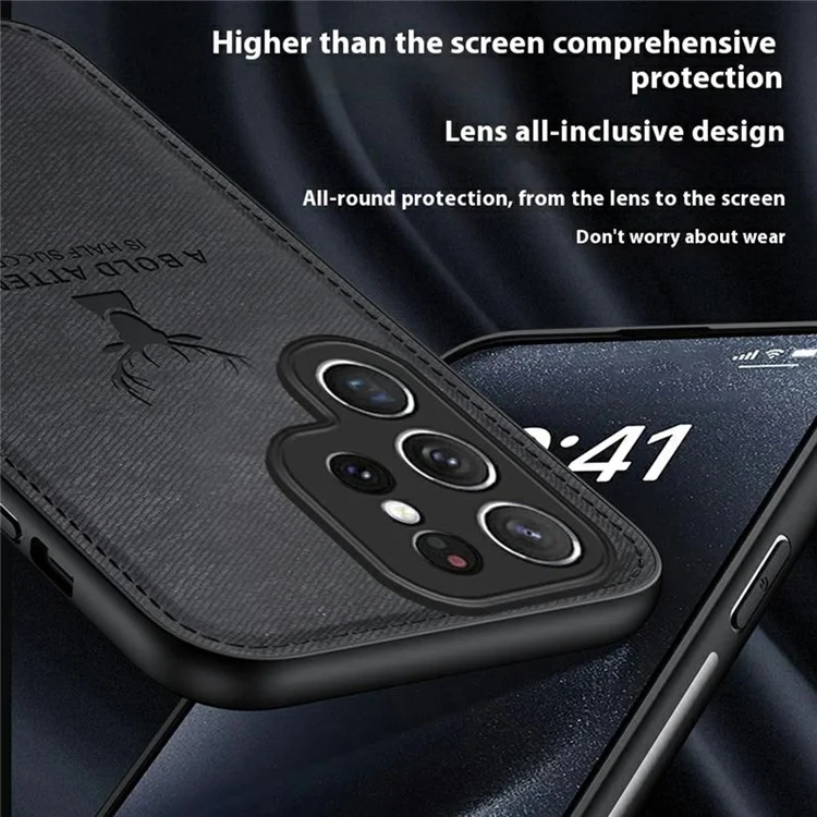Für Samsung Galaxy S25 Ultra Hülle Hirschmuster Tuchstruktur PU-Leder Hybrid-Handyhülle - Grau