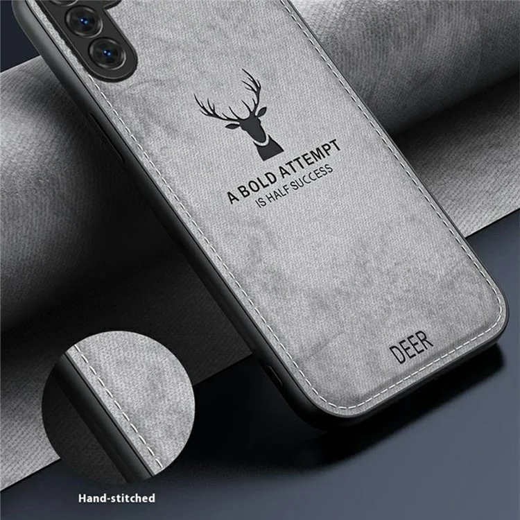 Für Samsung Galaxy S25 Hülle Hirschmuster Stofftextur PU-Leder Hybrid Handyhülle - Grau