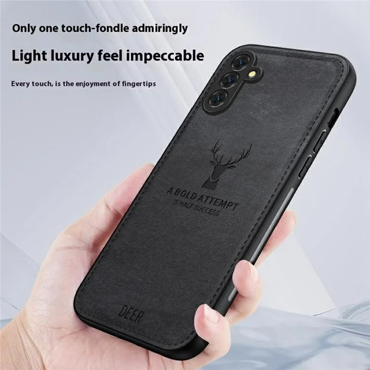 Чехол для Samsung Galaxy S25+ с узором из оленя, текстурированной тканью и гибридным кожаным покрытием - серый