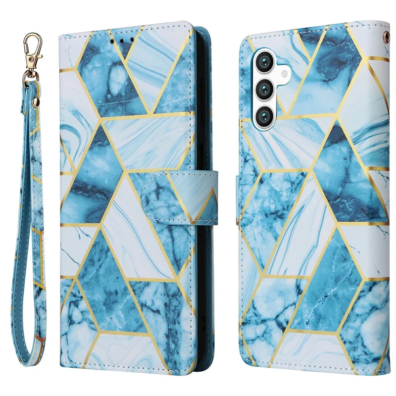 For Samsung Galaxy S25 / S24 Case Lacquered Marble Pattern Leather Phone Cover - Blue
