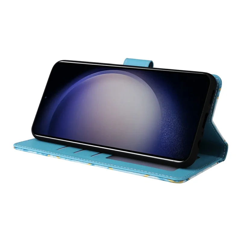 For Samsung Galaxy S25 / S24 Case Lacquered Marble Pattern Leather Phone Cover - Blue