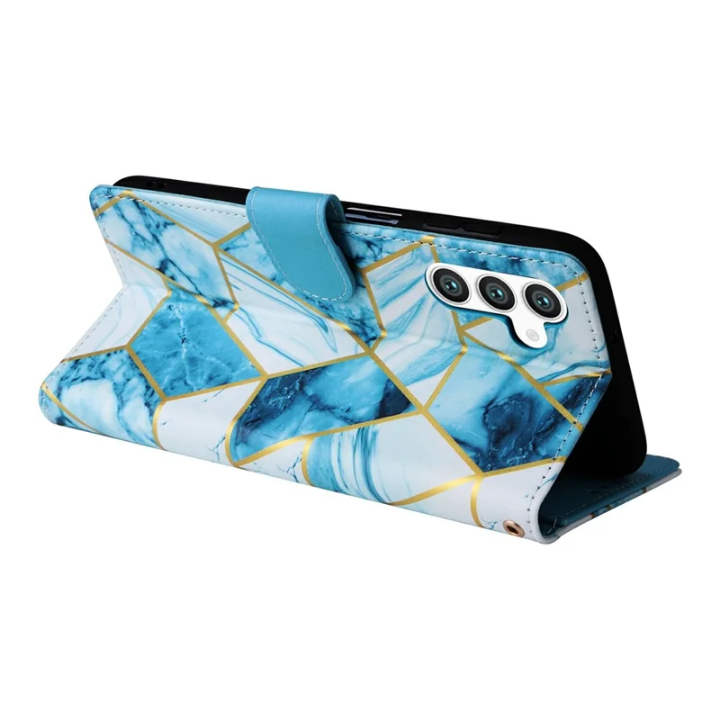 For Samsung Galaxy S25 / S24 Case Lacquered Marble Pattern Leather Phone Cover - Blue