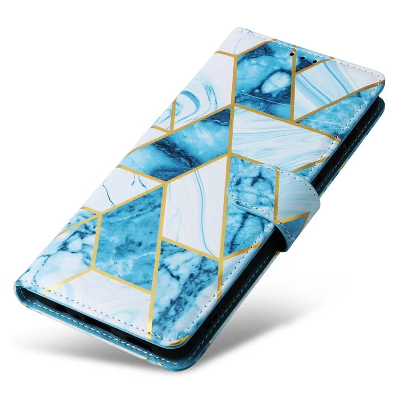 For Samsung Galaxy S25 / S24 Case Lacquered Marble Pattern Leather Phone Cover - Blue