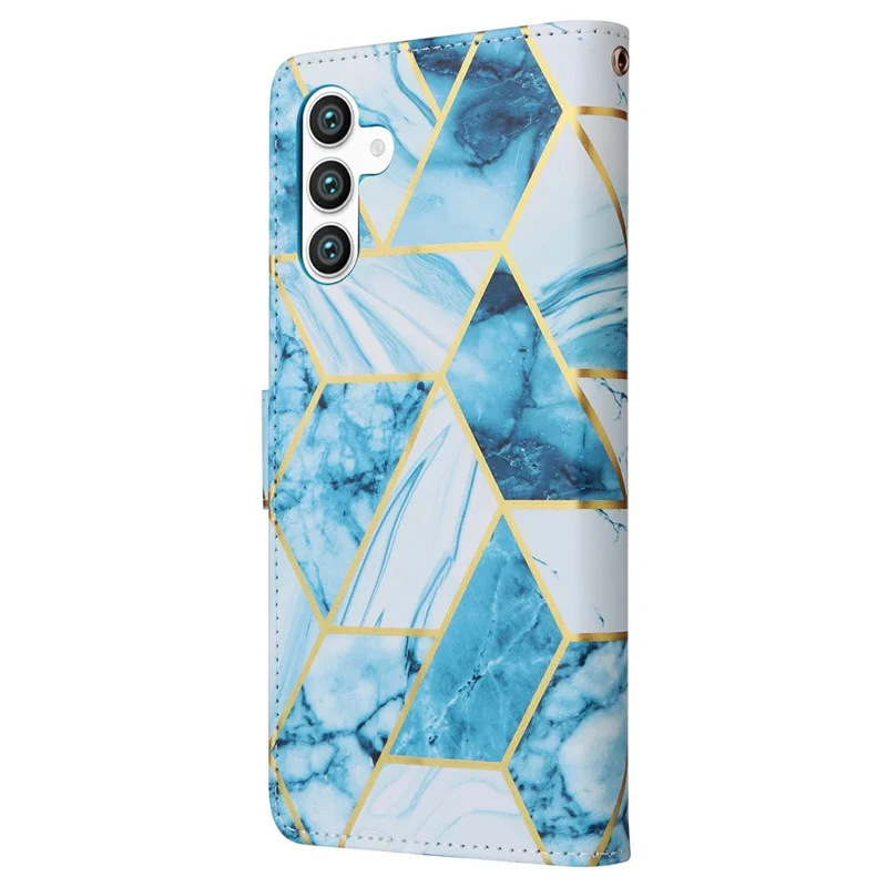 For Samsung Galaxy S25 / S24 Case Lacquered Marble Pattern Leather Phone Cover - Blue