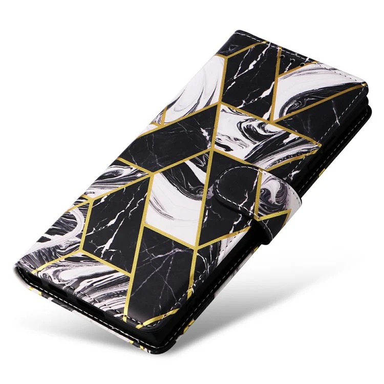Funda para Samsung Galaxy S25 Ultra con patrón de mármol lacado y cubierta de cuero - Negro