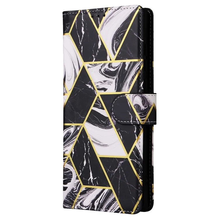 Funda para Samsung Galaxy S25 Ultra con patrón de mármol lacado y cubierta de cuero - Negro