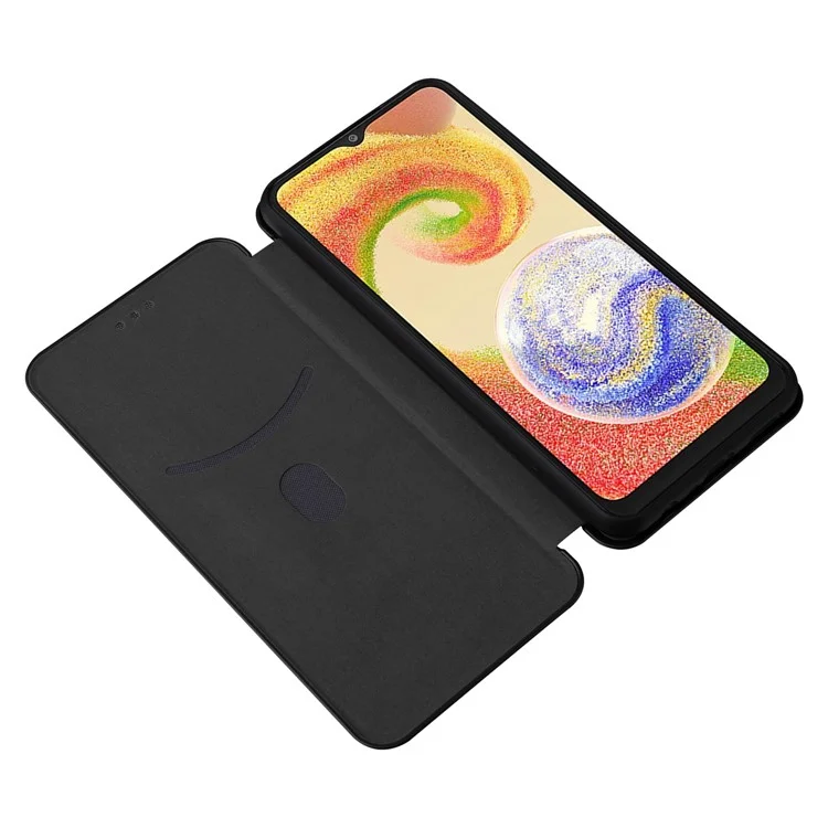 For Samsung Galaxy A04 4G (164.4 x 76.3 x 9.1 mm) Carbon Fiber Texture Smartphone Case Full Coverage PU Leather Magnetic Auto-absorbed Stand Card Holder Phone Shell - Black