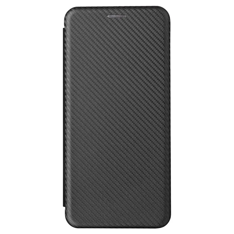 For Samsung Galaxy A04 4G (164.4 x 76.3 x 9.1 mm) Carbon Fiber Texture Smartphone Case Full Coverage PU Leather Magnetic Auto-absorbed Stand Card Holder Phone Shell - Black