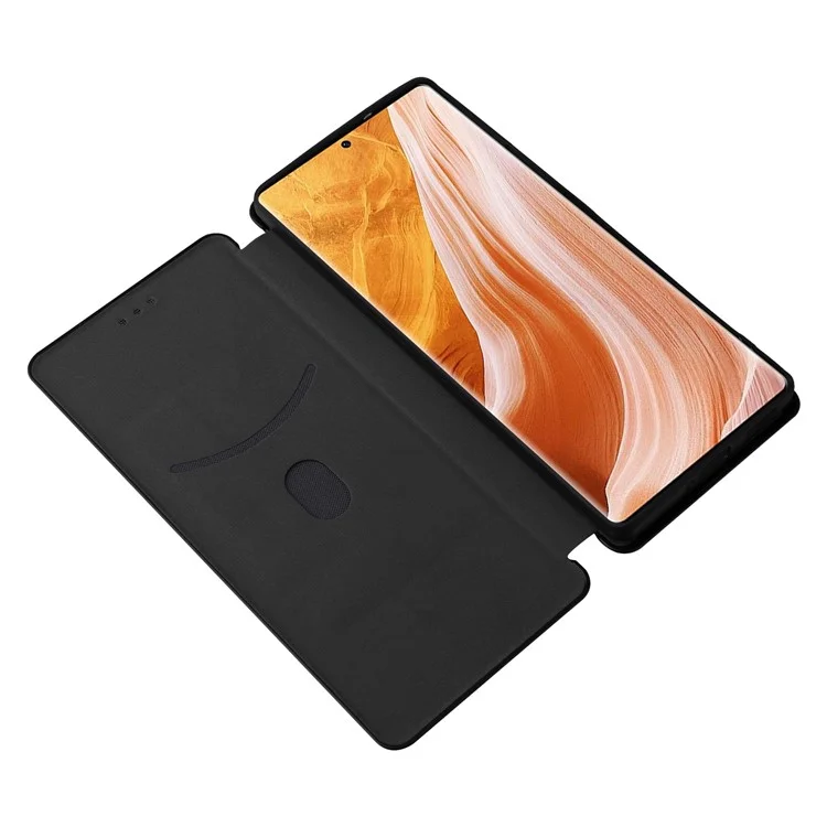 For ZTE Axon 40 Pro 5G Carbon Fiber Texture Smartphone Case PU Leather Magnetic Auto-absorbed Stand Card Holder Well-protected Phone Shell - Black