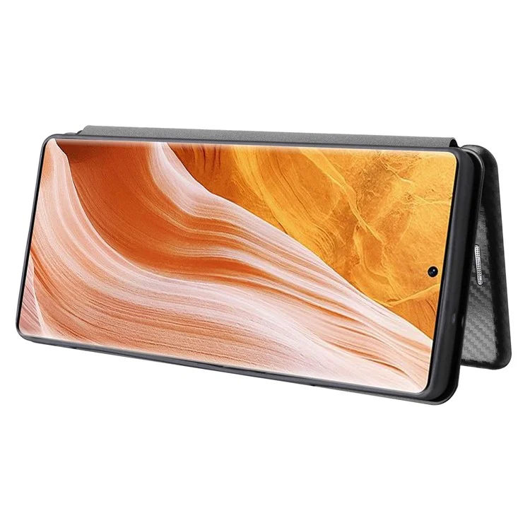 For ZTE Axon 40 Pro 5G Carbon Fiber Texture Smartphone Case PU Leather Magnetic Auto-absorbed Stand Card Holder Well-protected Phone Shell - Black