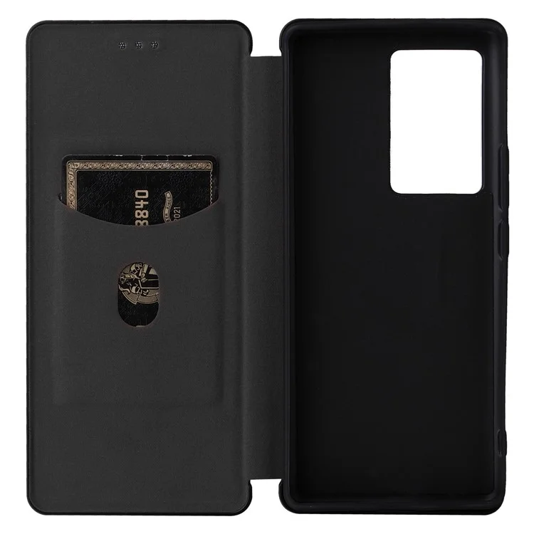 For ZTE Axon 40 Pro 5G Carbon Fiber Texture Smartphone Case PU Leather Magnetic Auto-absorbed Stand Card Holder Well-protected Phone Shell - Black
