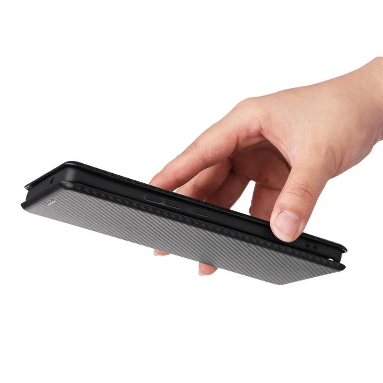 For ZTE Axon 40 Pro 5G Carbon Fiber Texture Smartphone Case PU Leather Magnetic Auto-absorbed Stand Card Holder Well-protected Phone Shell - Black