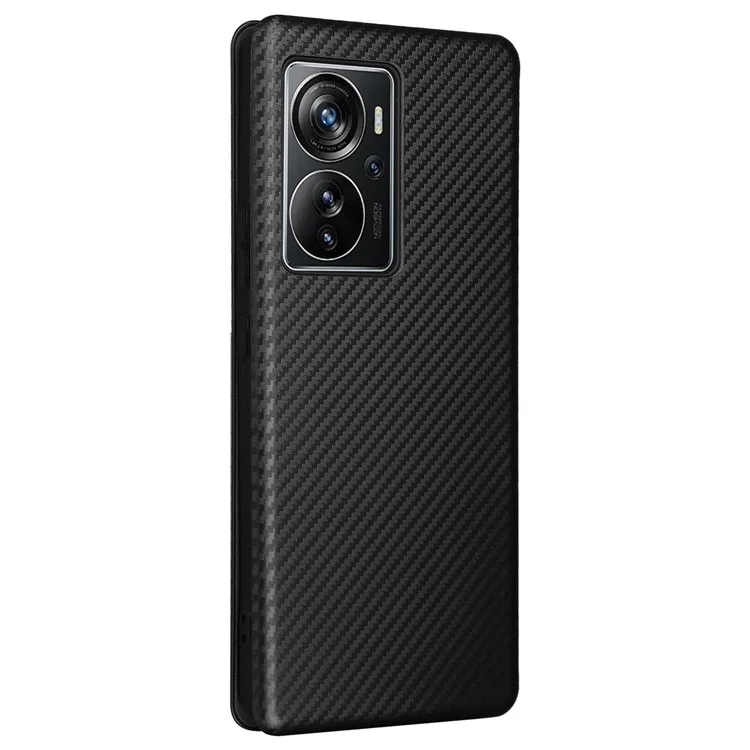 For ZTE Axon 40 Pro 5G Carbon Fiber Texture Smartphone Case PU Leather Magnetic Auto-absorbed Stand Card Holder Well-protected Phone Shell - Black