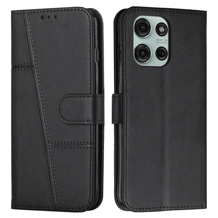 Custodia flip in pelle protettiva con supporto per Motorola Moto G75 5G - Nero