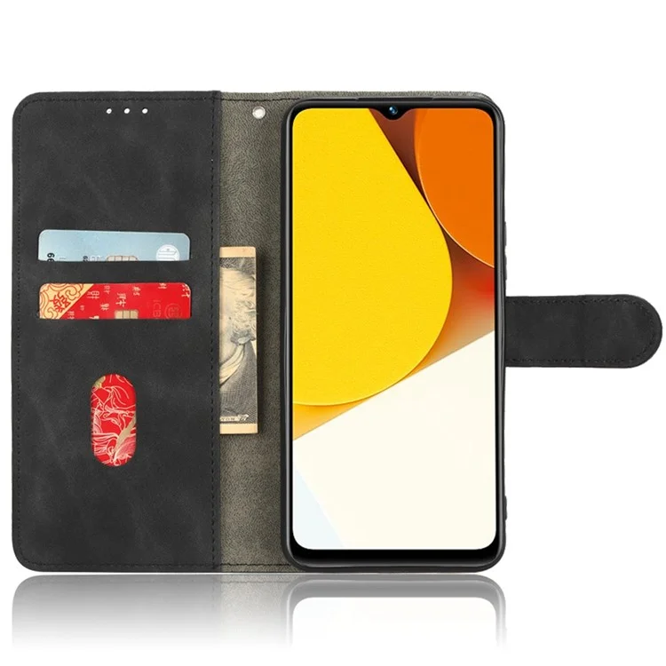 Capa de telefone com sensação de pele para vivo Y22s 4G / Y35 4G (2022), capa de carteira de couro magnético com suporte - Preto