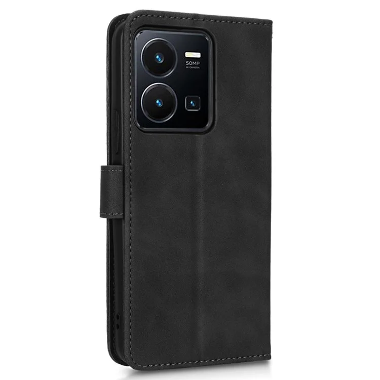Capa de telefone com sensação de pele para vivo Y22s 4G / Y35 4G (2022), capa de carteira de couro magnético com suporte - Preto