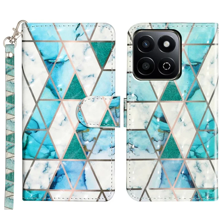 For Honor X7c 4G / 200 Smart 5G Case 3D Pattern Printed Phone Leather Phone Cover - Green Marble