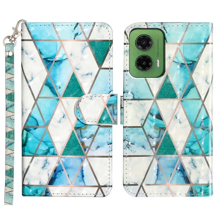 For Motorola Moto G35 5G Case 3D Pattern Printed Phone Leather Phone Cover - Green Marble