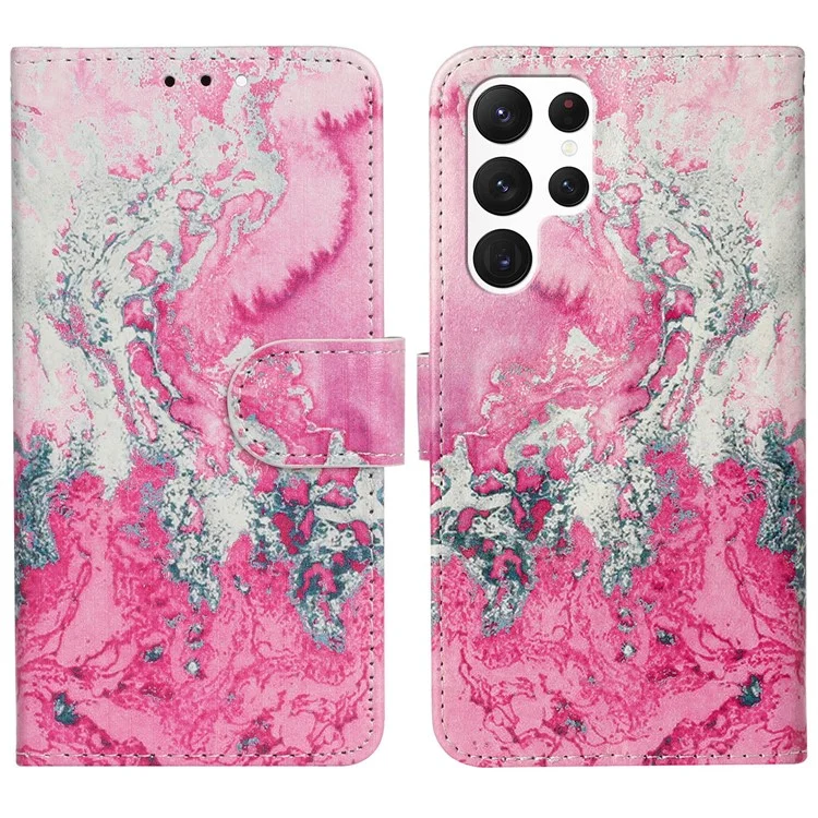 Für Samsung Galaxy S25 Ultra Hülle Muster PU Leder Klapphandy Hülle - Pink Seewater Marmor