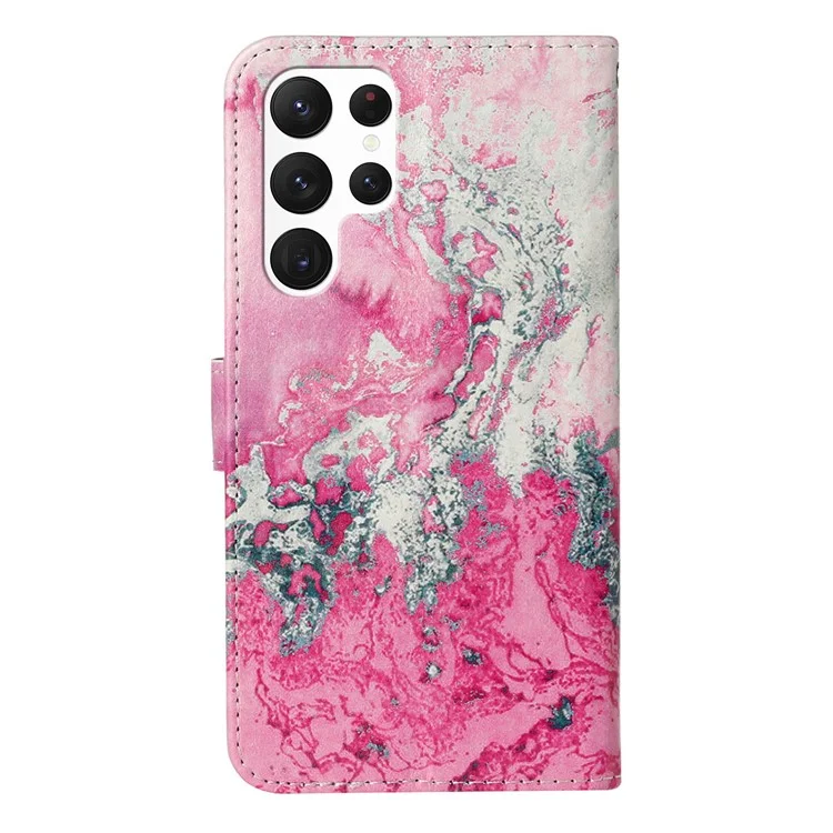 Für Samsung Galaxy S25 Ultra Hülle Muster PU Leder Klapphandy Hülle - Pink Seewater Marmor