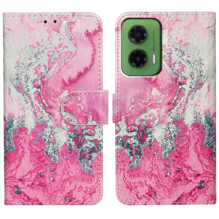 Custodia per Motorola Moto G35 5G, in pelle PU con motivo, cover a libro per telefono - Marmo rosa acqua marina