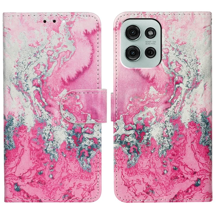 Für Motorola Moto G75 5G Hülle Muster PU-Leder Klapphülle - Rosa Meerwasser-Marmor