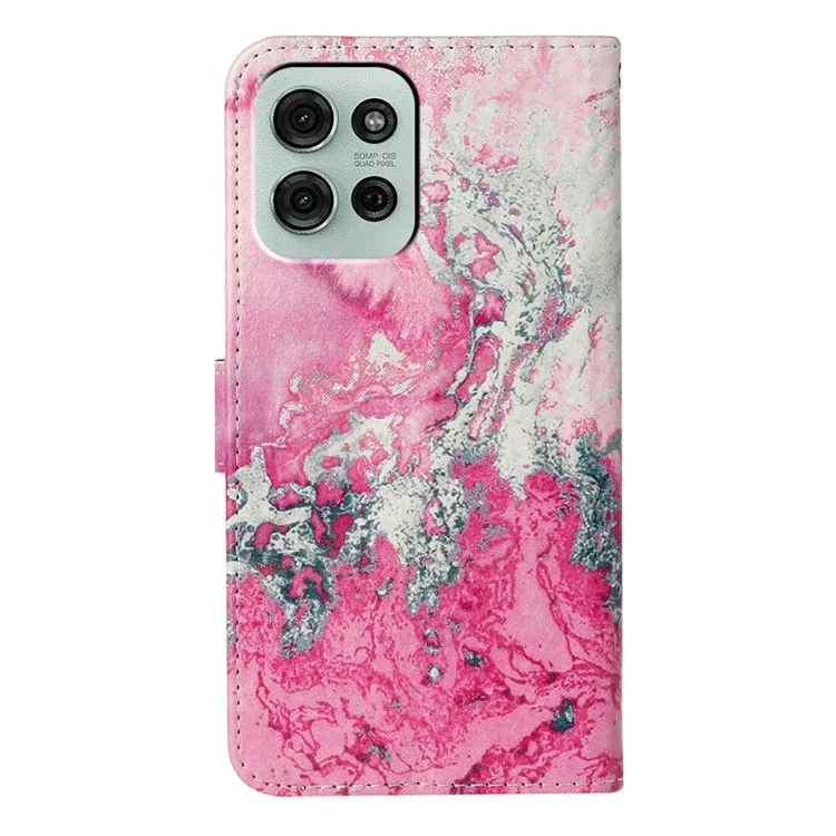 Für Motorola Moto G75 5G Hülle Muster PU-Leder Klapphülle - Rosa Meerwasser-Marmor