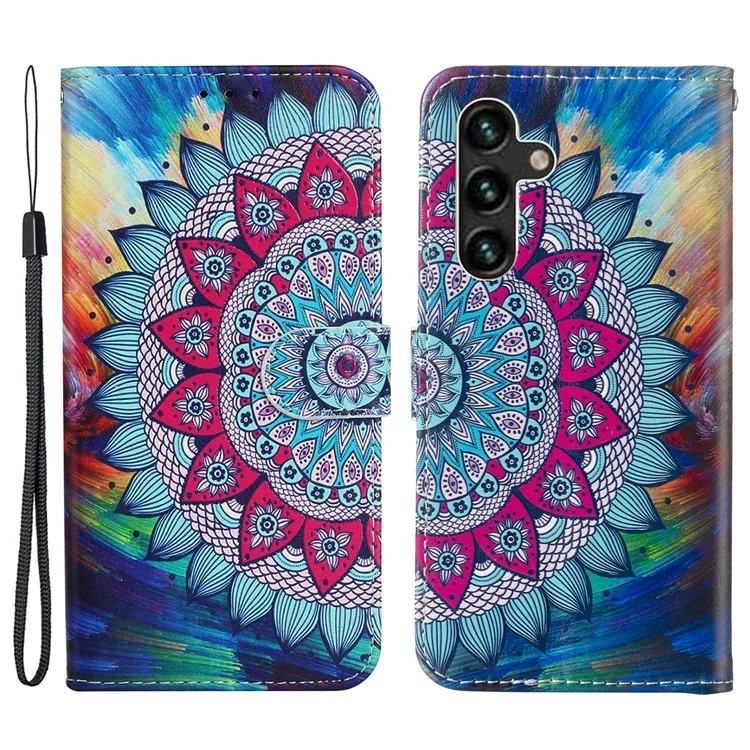 Capa para Samsung Galaxy A36 5G, padrão de couro, carteira, capa de telefone com porta-cartões - Flor de Mandala