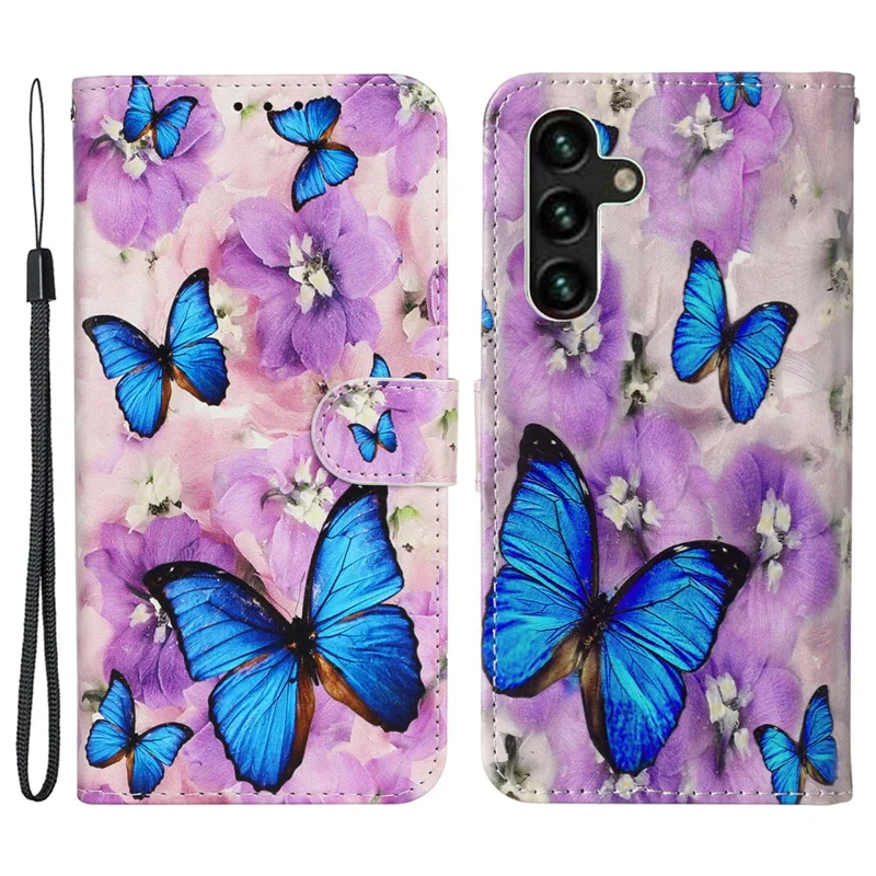For Samsung Galaxy A36 5G Case Pattern Leather Wallet Phone Cover with Card Holder - Purple Flower Butterfly
