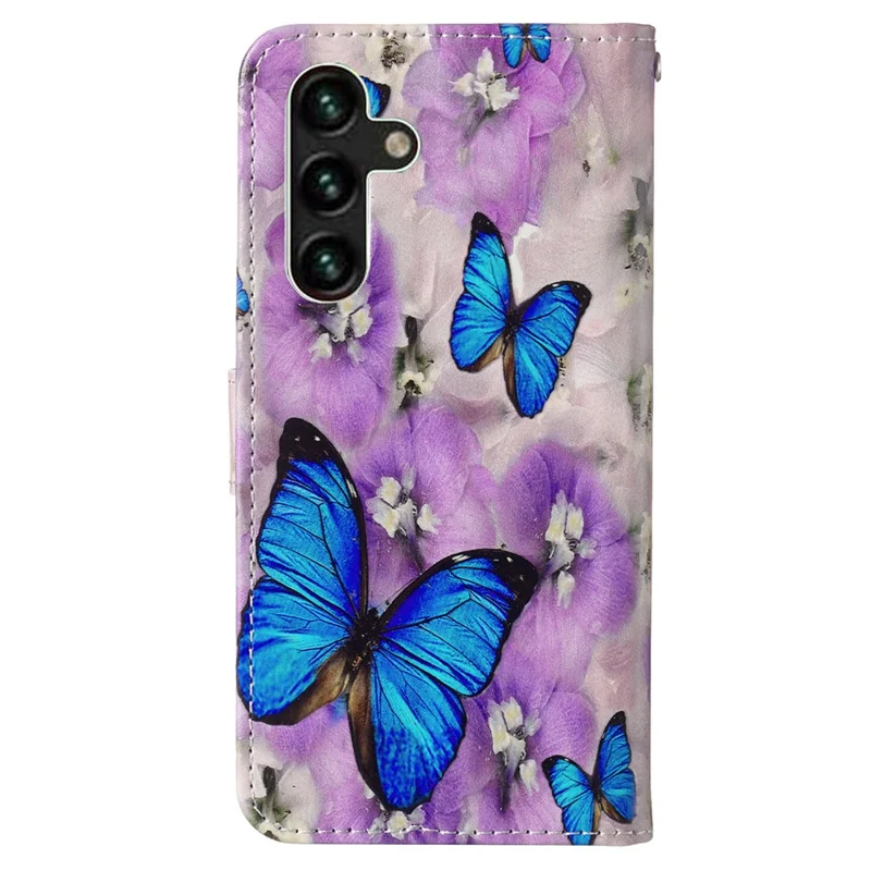For Samsung Galaxy A36 5G Case Pattern Leather Wallet Phone Cover with Card Holder - Purple Flower Butterfly