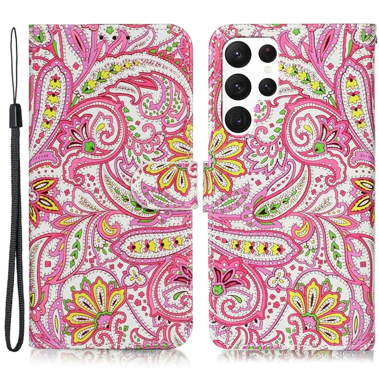 Чехол-книжка с узором из цветов для Samsung Galaxy S25 Ultra с держателем для карт