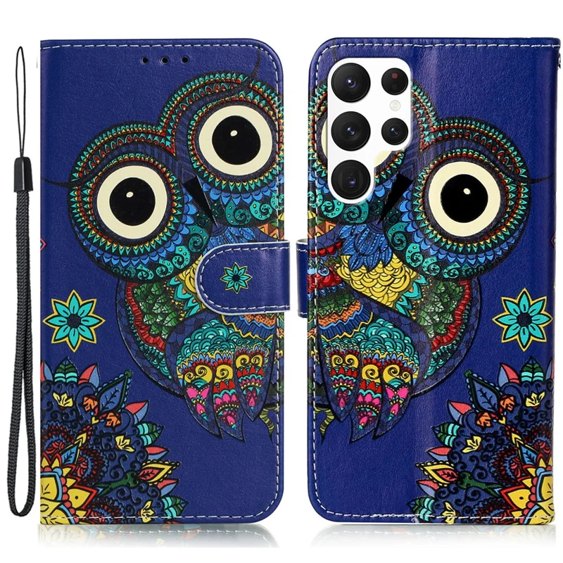 For Samsung Galaxy S25 Ultra Case Pattern Leather Wallet Phone Cover with Card Holder - Owl