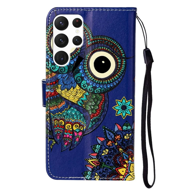 For Samsung Galaxy S25 Ultra Case Pattern Leather Wallet Phone Cover with Card Holder - Owl