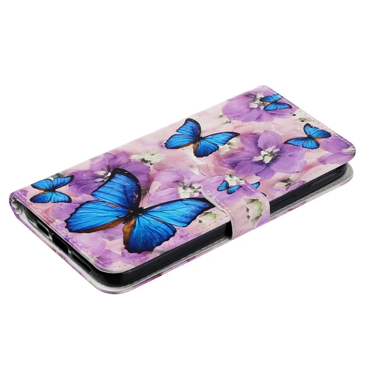 Étui portefeuille en cuir avec motif fleur violette et papillon pour téléphone intelligent 4G/5G For Honor X7c