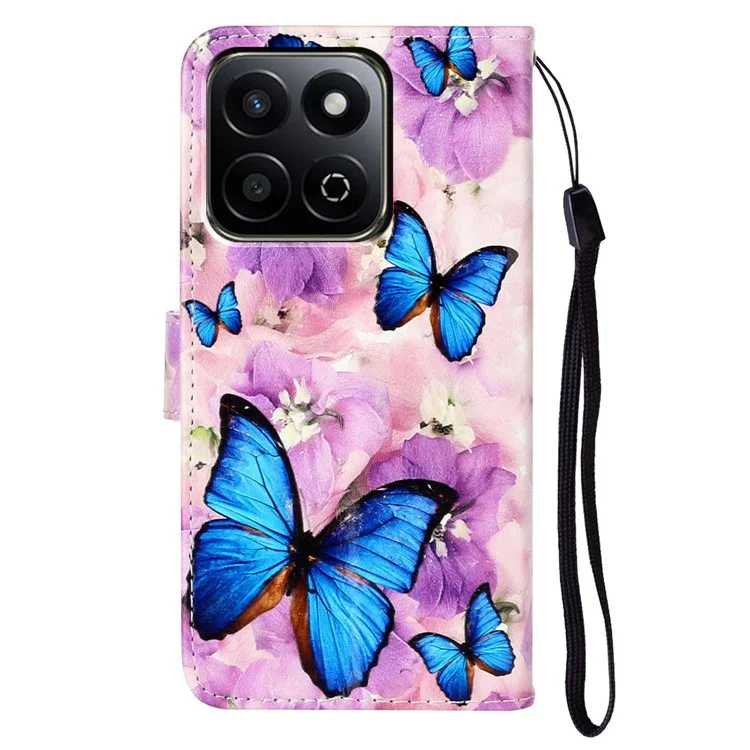 Étui portefeuille en cuir avec motif fleur violette et papillon pour téléphone intelligent 4G/5G For Honor X7c