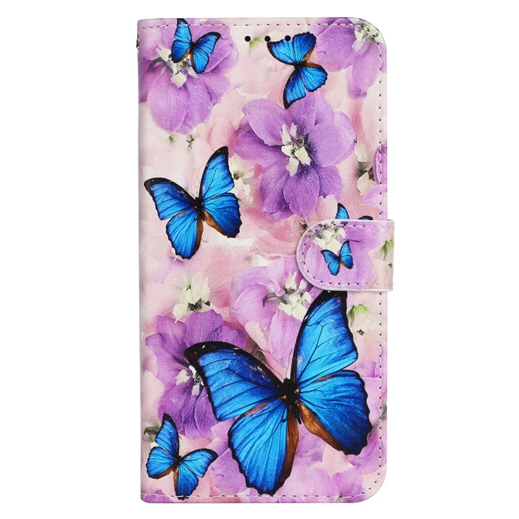 Étui portefeuille en cuir avec motif fleur violette et papillon pour téléphone intelligent 4G/5G For Honor X7c