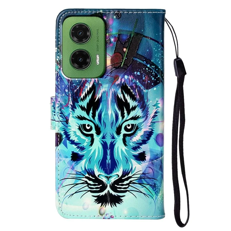 Capa de couro para Motorola Moto G35 5G com suporte para cartão e estampa de lobo