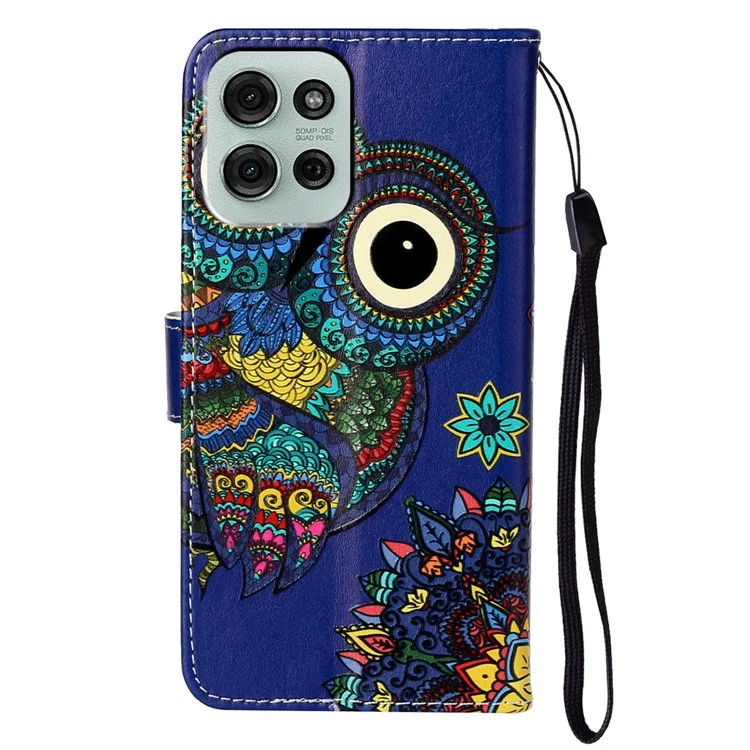 Capa de carteira de couro com padrão para Motorola Moto G75 5G com suporte para cartão - Coruja