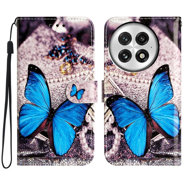 Für OnePlus 13 Wallet Case bedrucktes Muster Design Leder Handyhülle - Blauer Schmetterling