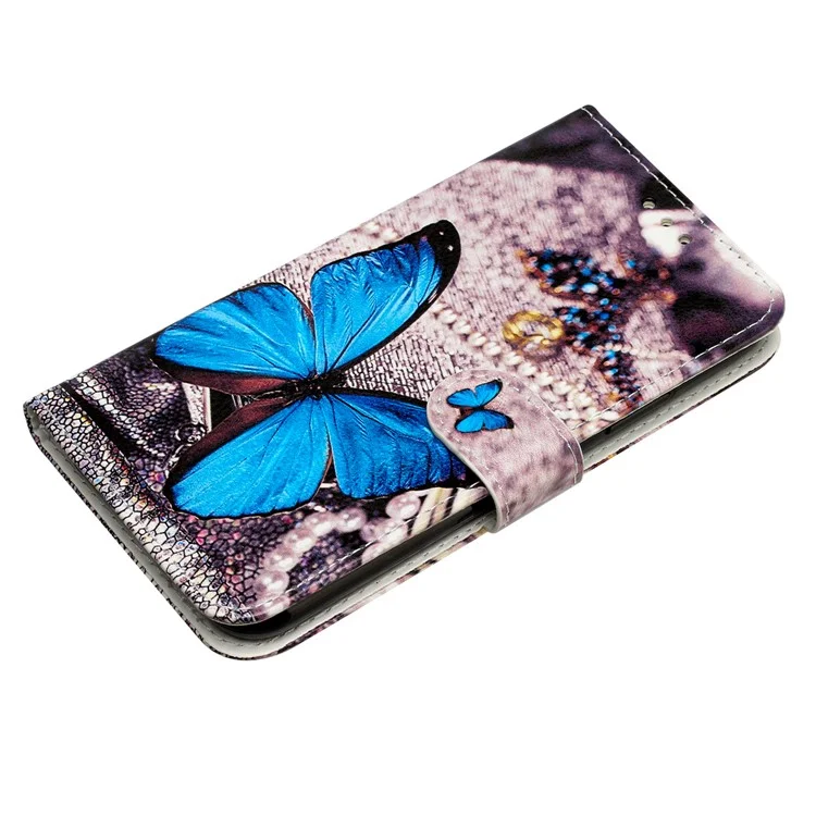 Für OnePlus 13 Wallet Case bedrucktes Muster Design Leder Handyhülle - Blauer Schmetterling