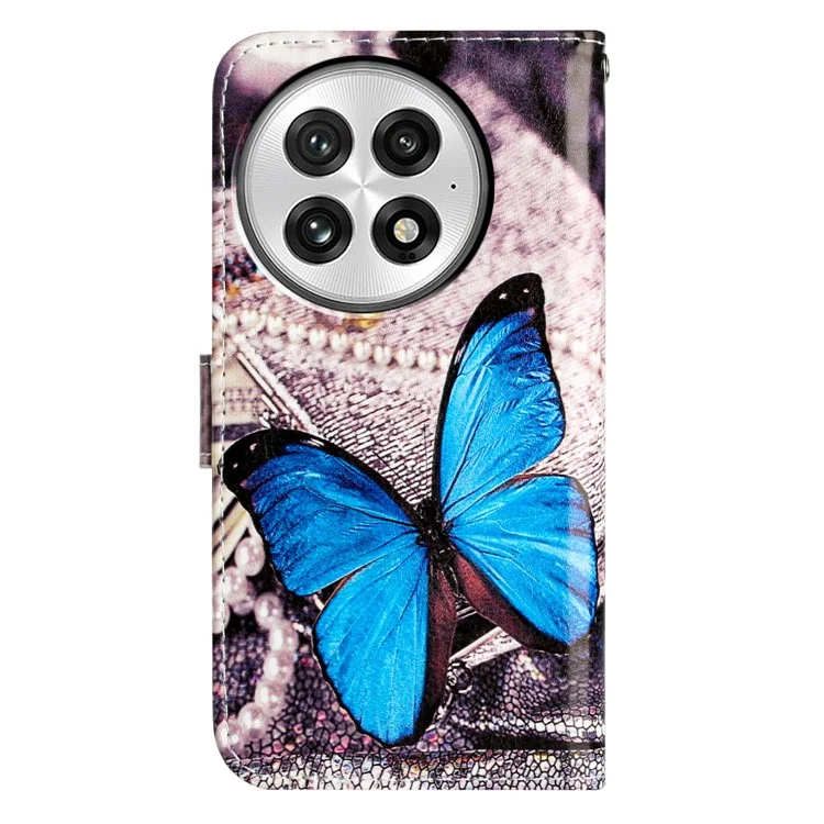 Für OnePlus 13 Wallet Case bedrucktes Muster Design Leder Handyhülle - Blauer Schmetterling