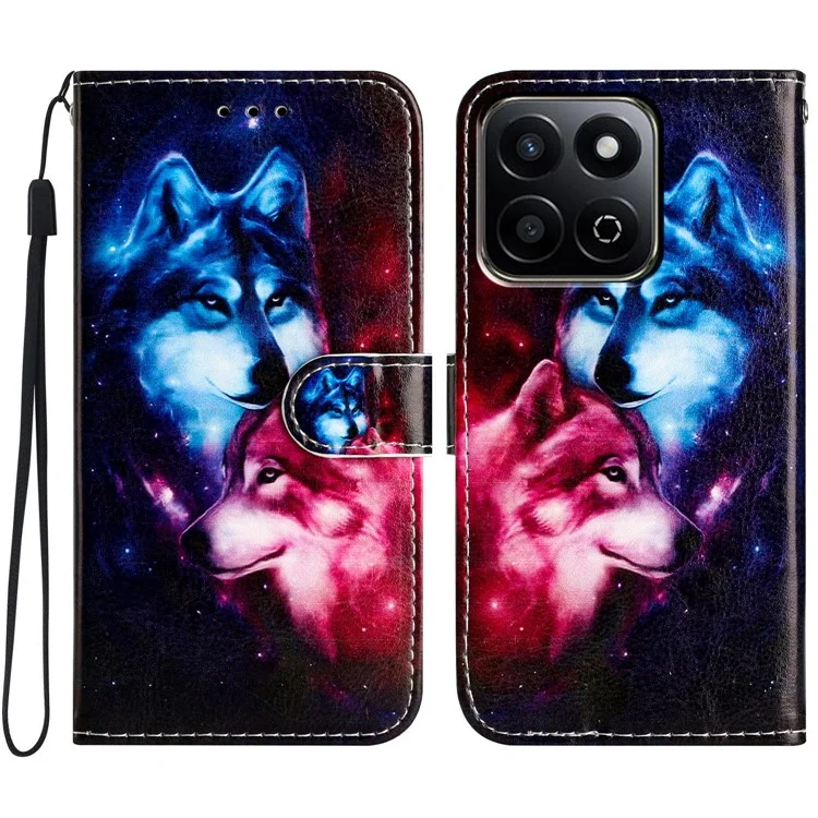 For Honor X7c 4G  /  200 Smart 5G Wallet Case Printed Pattern Design Leather Phone Cover - Couple Wolf