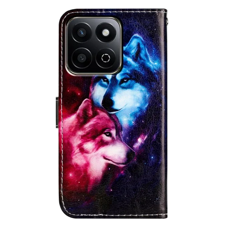For Honor X7c 4G  /  200 Smart 5G Wallet Case Printed Pattern Design Leather Phone Cover - Couple Wolf