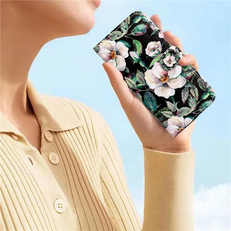 Für Motorola Moto G55 5G Wallet Case Bedrucktes Musterdesign Leder Handyhülle - Magnolia