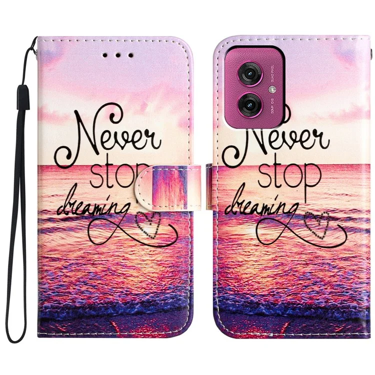 Custodia a portafoglio per Motorola Moto G55 5G, design stampato a motivi, copertura in pelle per telefono - Non smettere mai di sognare