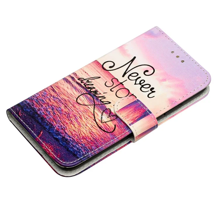 Custodia a portafoglio per Motorola Moto G55 5G, design stampato a motivi, copertura in pelle per telefono - Non smettere mai di sognare